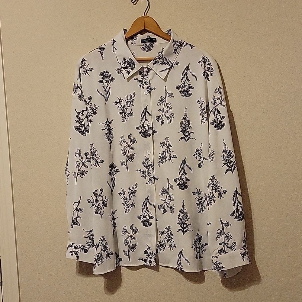 Shein Curve white floral design long sleeve blouse Size 4XL